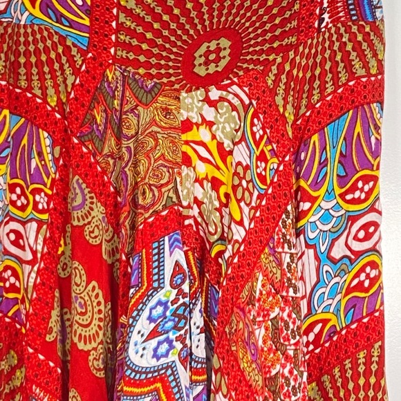 Earthbound Trading Co. Red Colorful Print Maxi Skirt Bohemian Festival Womens - Picture 2 of 7